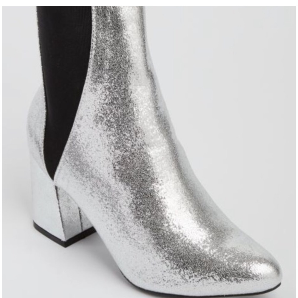 CRUSHED METALLIC FAUX LEATHER ANKLE BOOTS